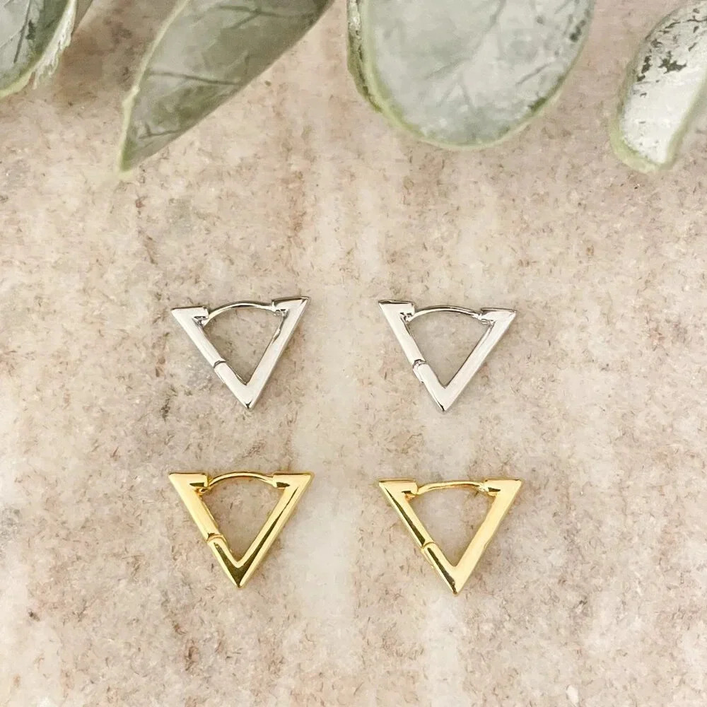 925 Sterling Silver Triangle Huggies Triangle Hoop Earrings Dainty Small Hoops - Picture 2 of 7